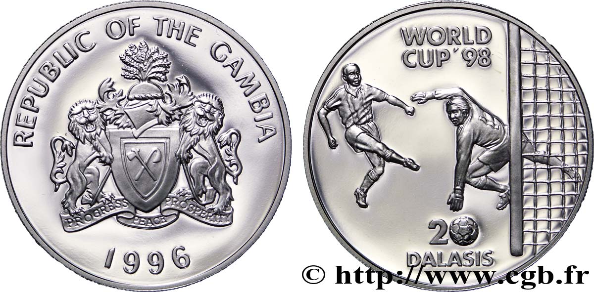 GAMBIA 20 Dalasis emblème / coupe du Monde de football 1998 1996  SC 