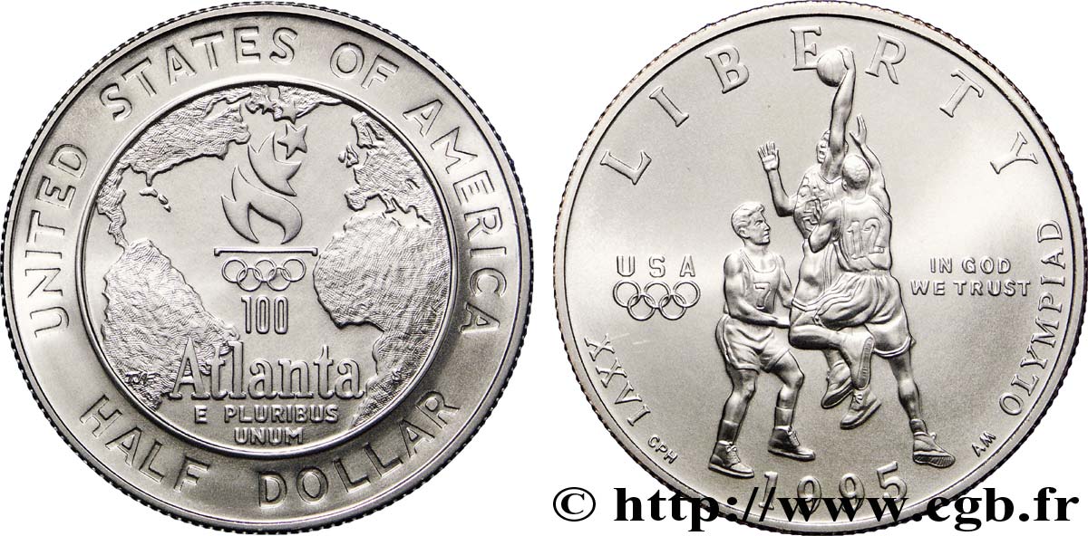 UNITED STATES OF AMERICA 1/2 Dollar Centenaire des Jeux Olympiques, Basket-Ball 1995 San Francisco - S MS 