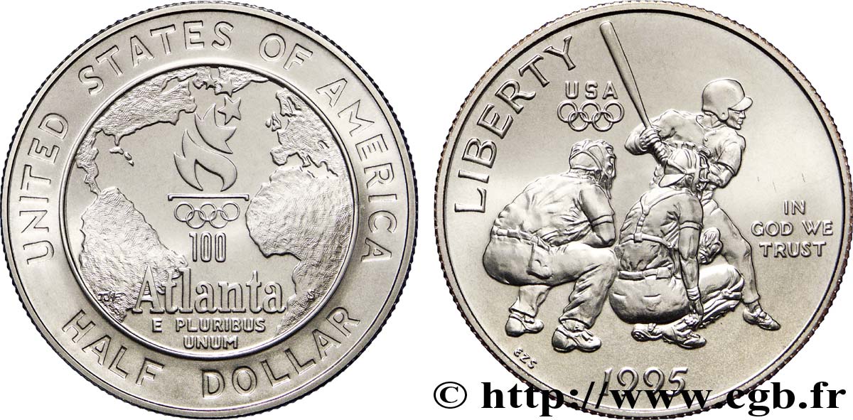 UNITED STATES OF AMERICA 1/2 Dollar Centenaire des Jeux Olympiques, Base-Ball 1995 San Francisco - S MS 