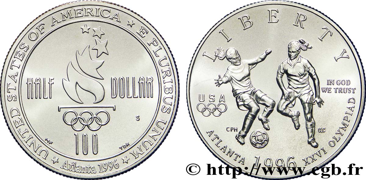 UNITED STATES OF AMERICA 1/2 Dollar Centenaire des Jeux Olympiques, football féminin 1996 San Francisco - S MS 