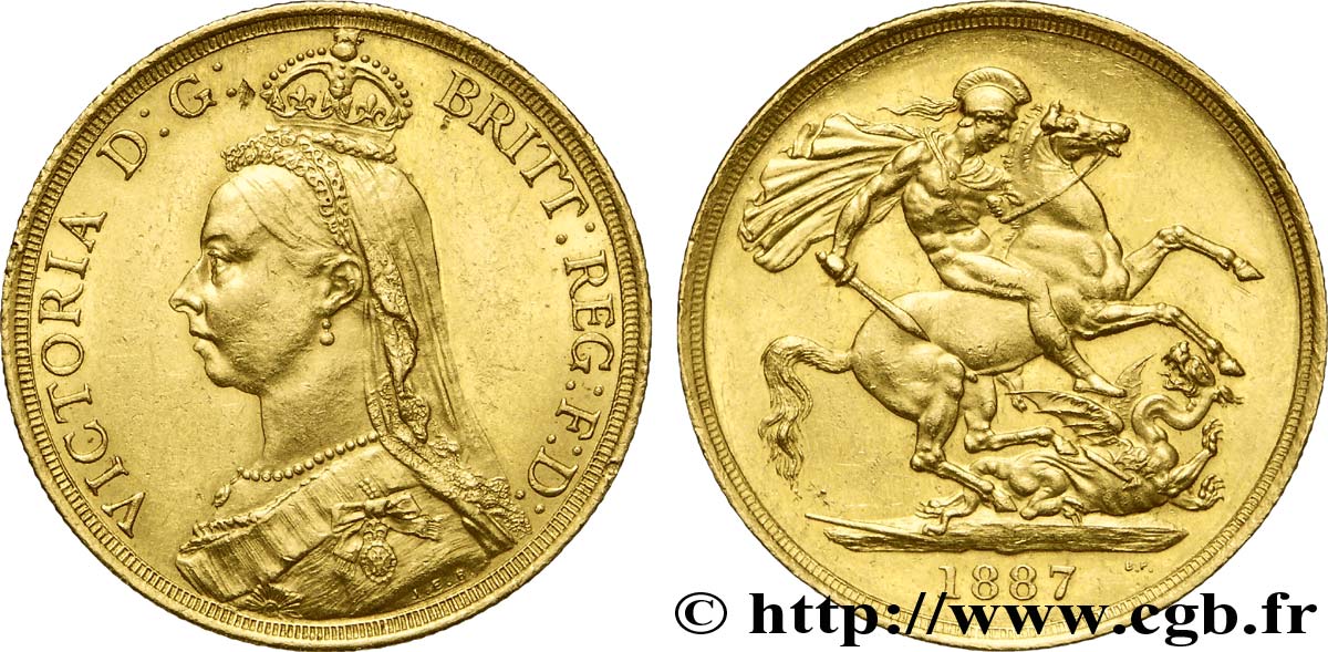 REGNO UNITO 2 Livres (Two Pounds), Victoria  Jubilee head  / St Georges terrassant le dragon 1887 Londres SPL 