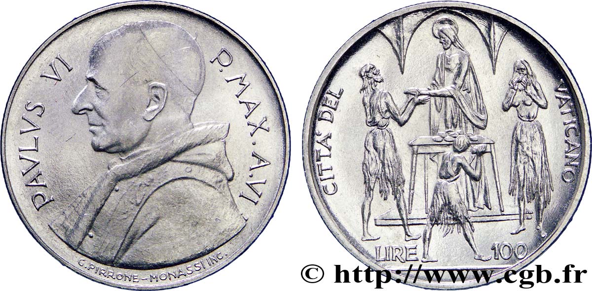 VATICANO Y ESTADOS PONTIFICIOS 100 Lire Paul VI an VI (1968) type F.A.O. / illustration de la “multiplication des pains” n.d. Rome SC 