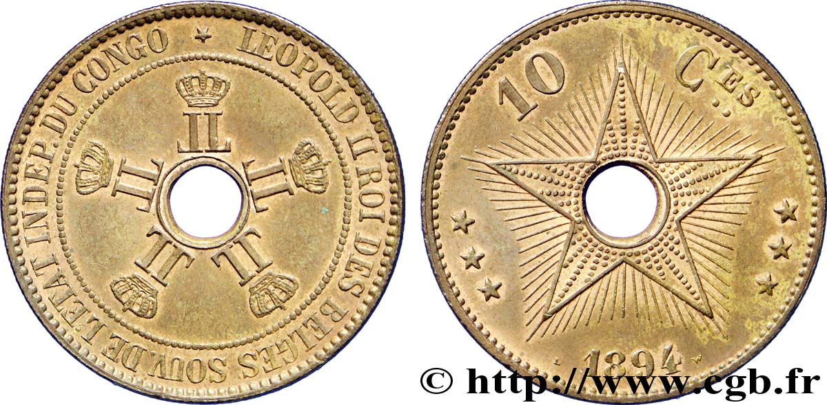 KONGO-FREISTAAT 10 Centimes 1894  VZ 