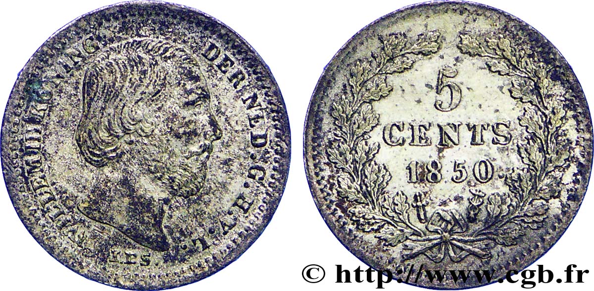 PAESI BASSI 5 Cents William III variété avec point derrière la date 1850 Utrecht SPL 