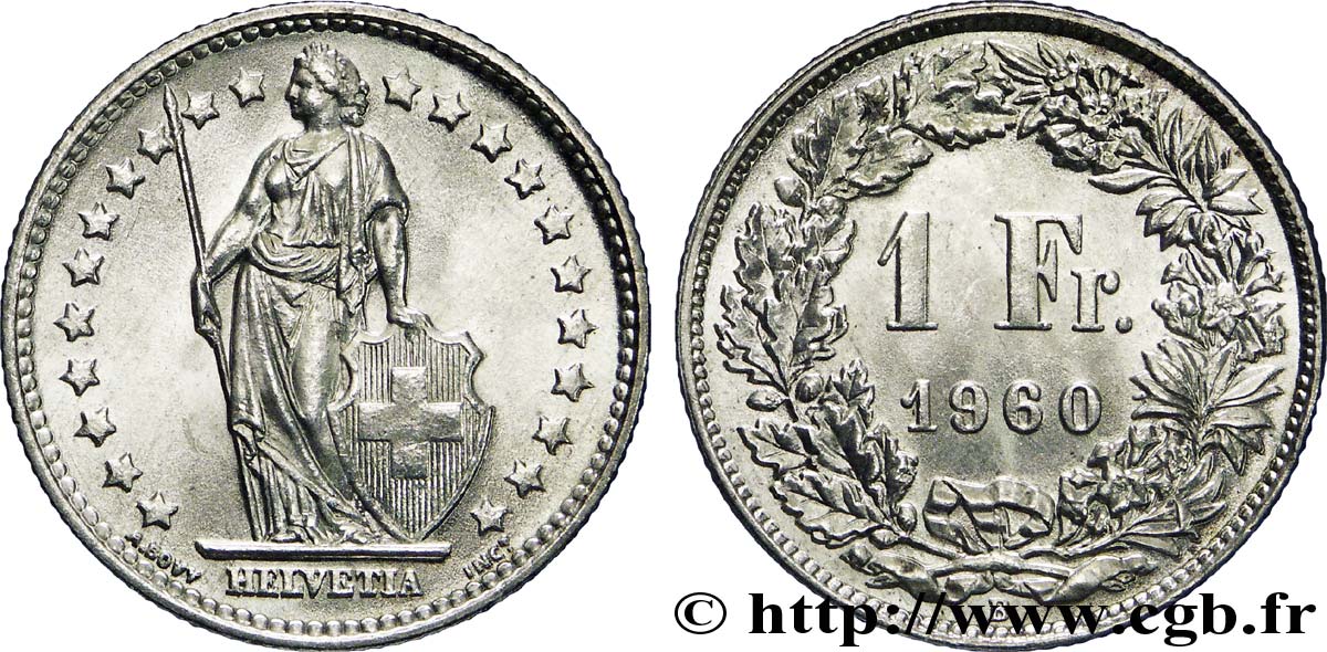 SWITZERLAND 1 Franc Helvetia 1960 Berne - B MS 