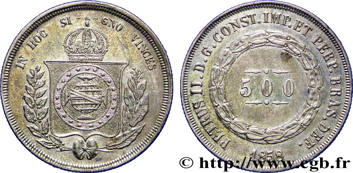 BRAZIL 500 Reis Empereur Pierre II 1858  AU 