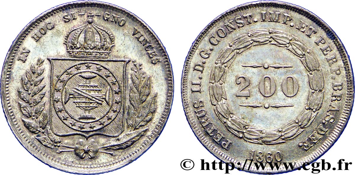 BRASILIEN 200 Reis Empereur Pierre II 1860  VZ 