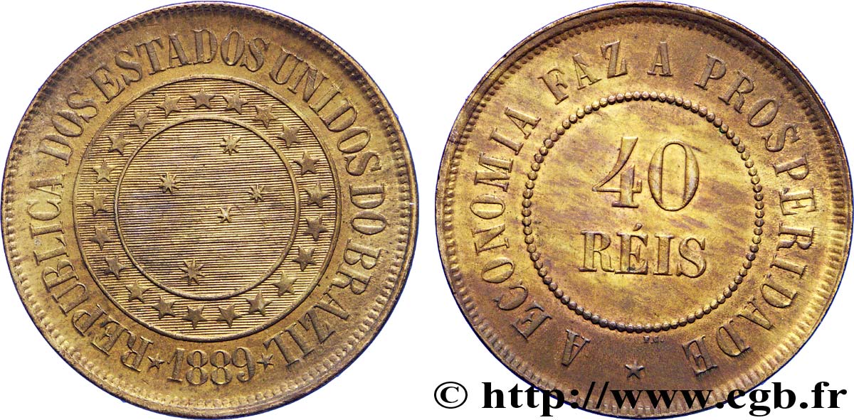 BRAZIL 40 Réis  1889  AU 