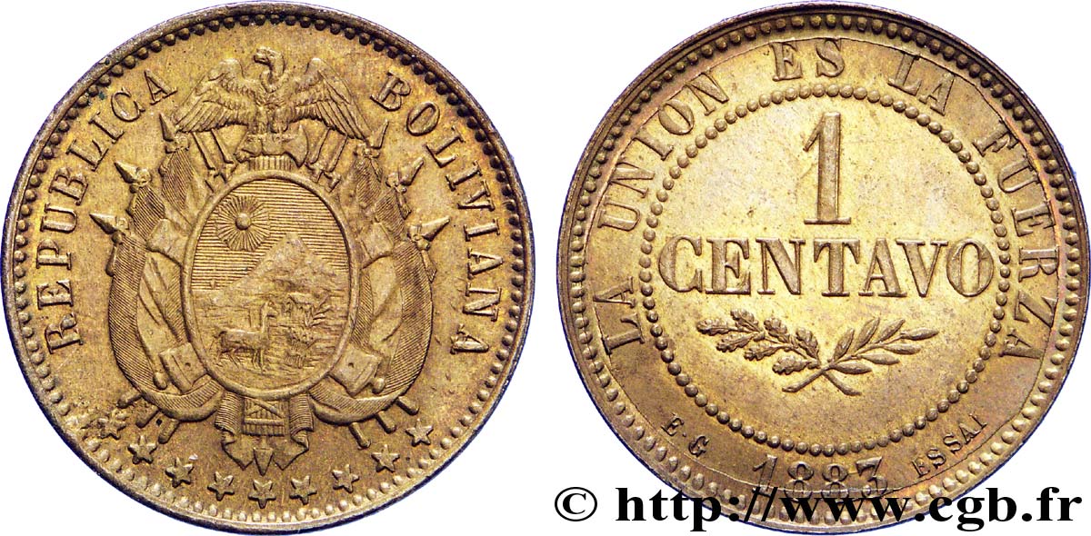 BOLIVIA Essai de 1 Centavo 1883 Paris EBC58 