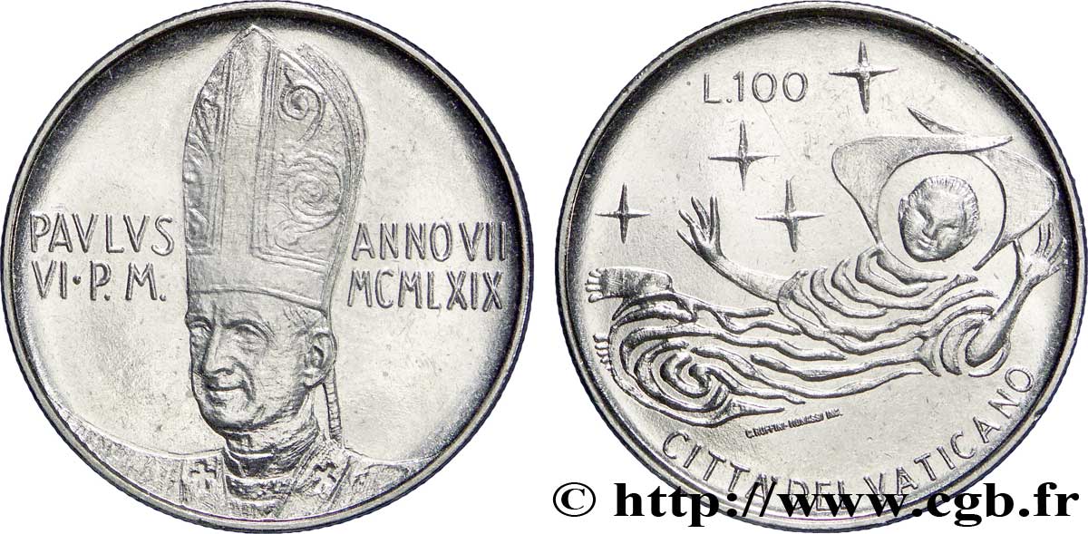 VATICANO Y ESTADOS PONTIFICIOS 100 Lire Paul VII an VII / ange 1969 Rome EBC 