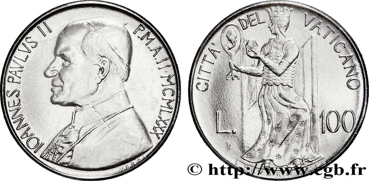 VATICAN AND PAPAL STATES 100 Lire Jean Paul II an II / la prudence assise 1980  AU 