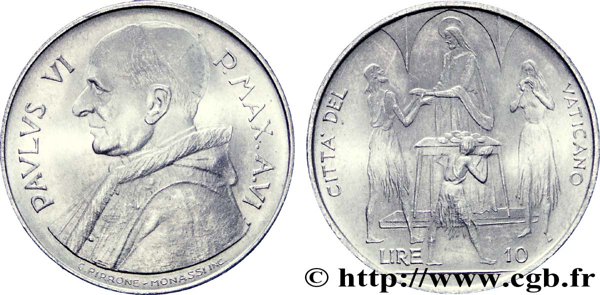 VATICAN AND PAPAL STATES 10 Lire type FAO Paul VI an VI (1968) / miracle de la multiplication des pains N.D.  AU 
