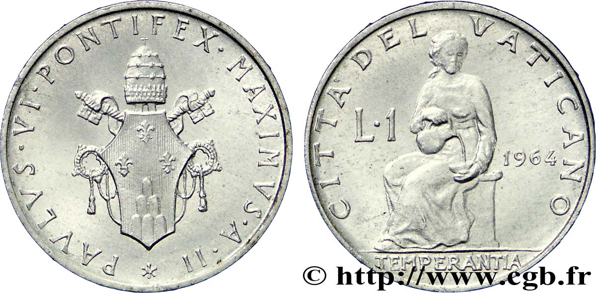 VATICAN AND PAPAL STATES 1 Lire armes An II du pontificat de Paul VI / la Tempérance 1964 Rome AU 