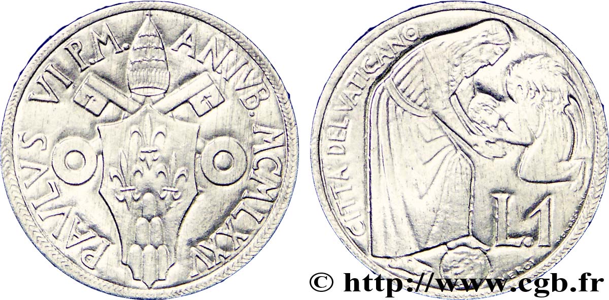VATICANO Y ESTADOS PONTIFICIOS 1 Lire Paul VI an IV Année Sainte 1975 Rome EBC 