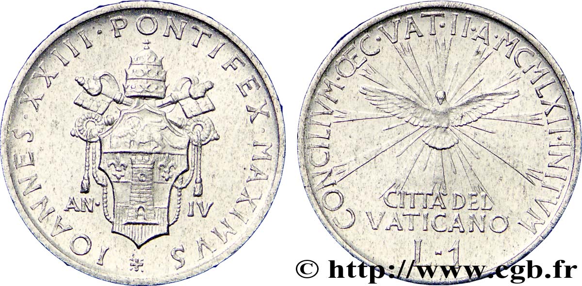 VATICANO E STATO PONTIFICIO 1 Lire frappe au nom de Jean XXIII an IV / concile Vatican II 1962 Rome SPL 