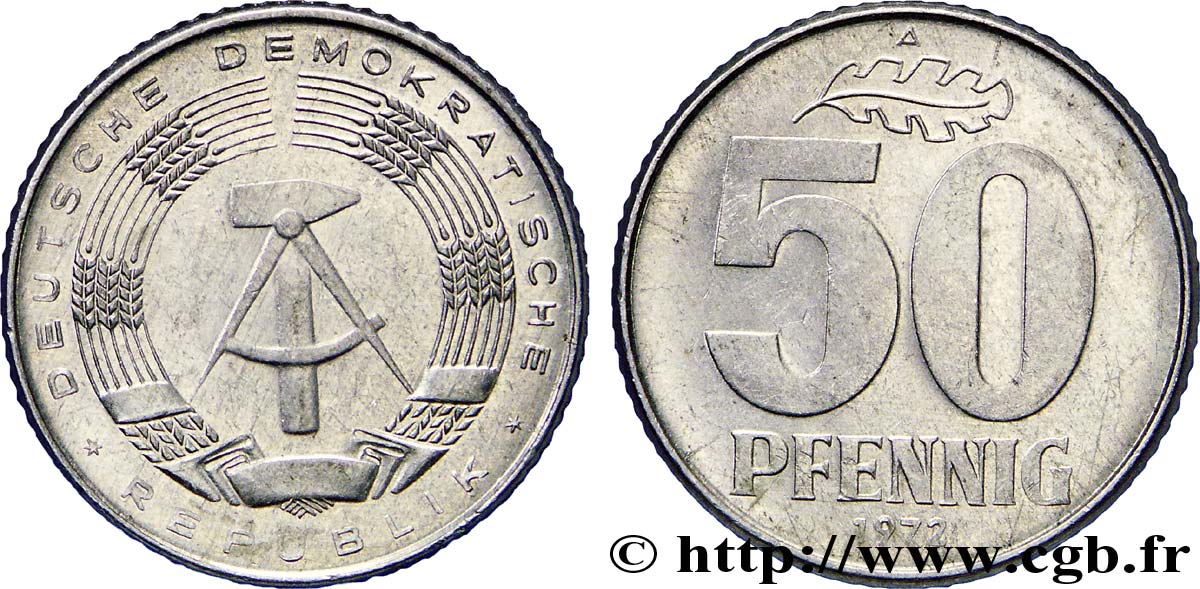 ALLEMAGNE RÉPUBLIQUE DÉMOCRATIQUE 50 Pfennig emblème de la RDA 1972 Berlin TTB+ 