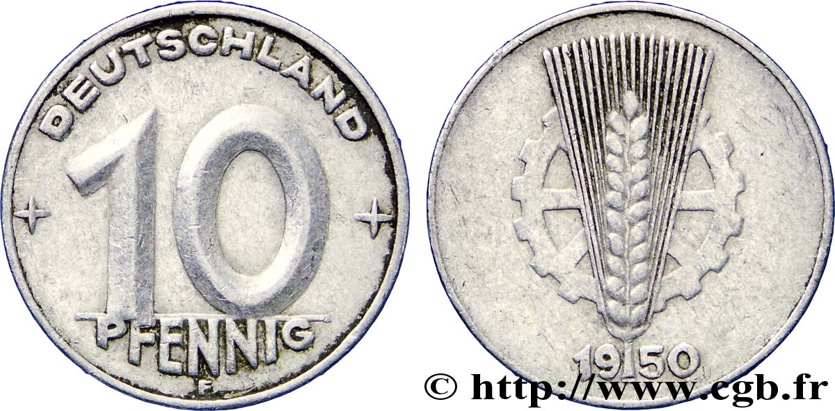 GERMAN DEMOCRATIC REPUBLIC 10 Pfennig engrenage et épi type Deutschland 1950 Muldenhütten - E VF 