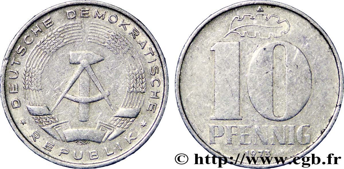 GERMAN DEMOCRATIC REPUBLIC 10 Pfennig emblème de la RDA 1973 Berlin XF 