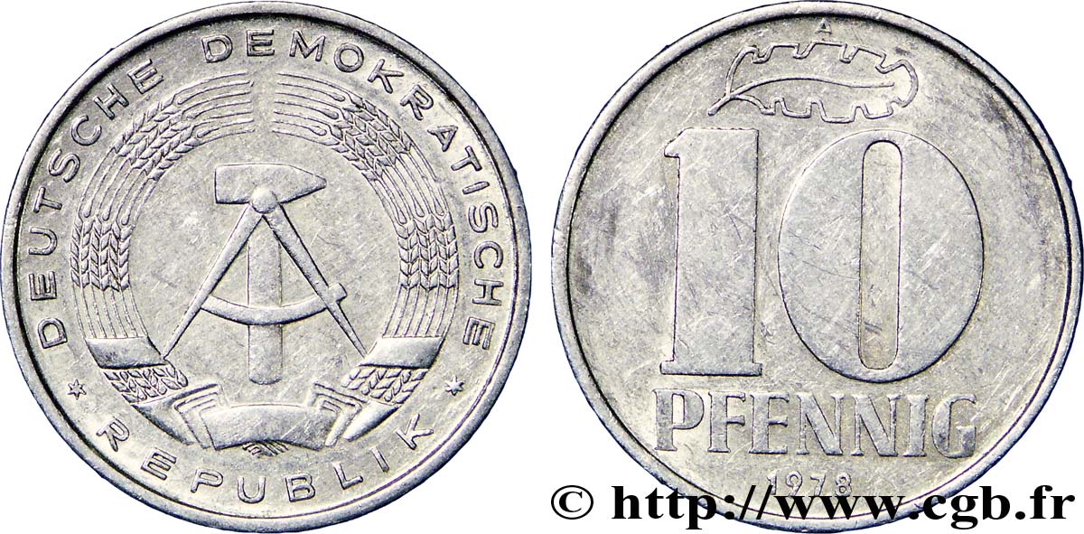 DEUTSCHE DEMOKRATISCHE REPUBLIK 10 Pfennig emblème de la RDA 1978 Berlin SS 