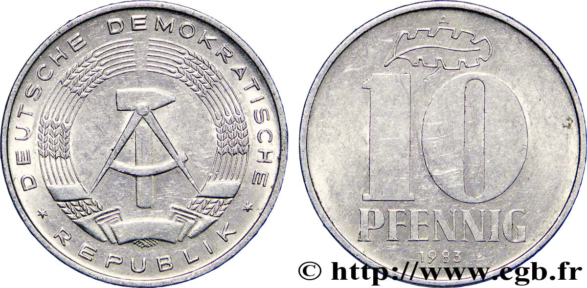 GERMAN DEMOCRATIC REPUBLIC 10 Pfennig emblème de la RDA 1983 Berlin AU 
