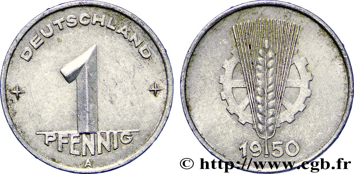 ALLEMAGNE RÉPUBLIQUE DÉMOCRATIQUE 1 Pfennig épis et engrenage type Deutschland 1950 Berlin SUP 