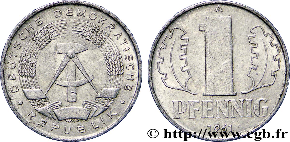 REPUBBLICA DEMOCRATICA TEDESCA 1 Pfennig emblème de la RDA 1961 Berlin BB 
