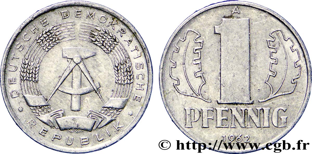 REPUBBLICA DEMOCRATICA TEDESCA 1 Pfennig emblème de la RDA 1962 Berlin BB 