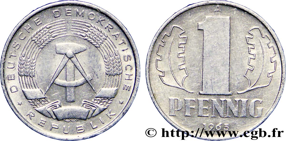 ALLEMAGNE RÉPUBLIQUE DÉMOCRATIQUE 1 Pfennig emblème de la RDA 1963 Berlin SUP 
