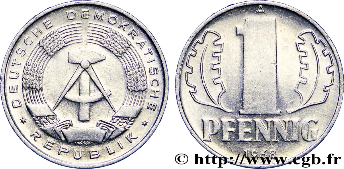 ALLEMAGNE DE L EST 1 Pfennig emblème de la RDA 1968 Berlin SPL 