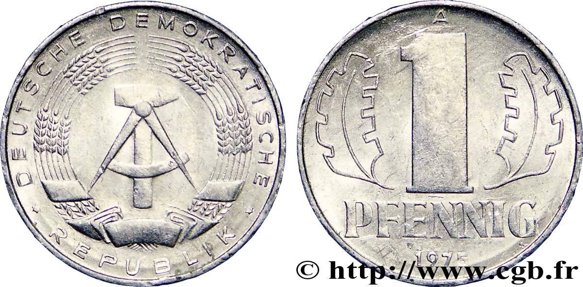 GERMAN DEMOCRATIC REPUBLIC 1 Pfennig emblème de la RDA 1975 Berlin AU 