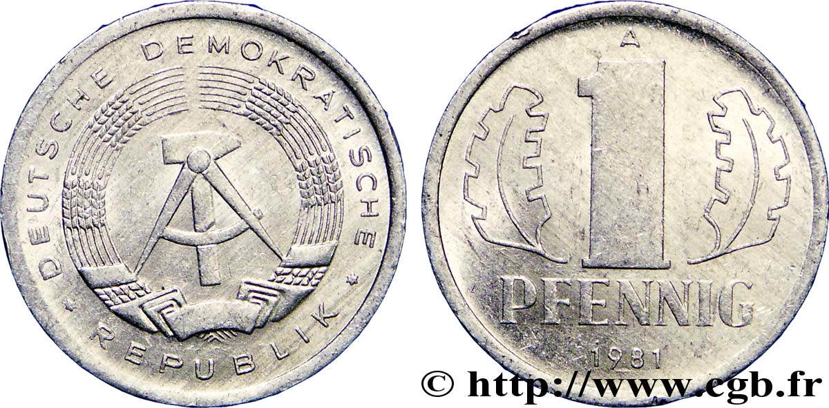 GERMAN DEMOCRATIC REPUBLIC 1 Pfennig emblème de la RDA 1981 Berlin AU 