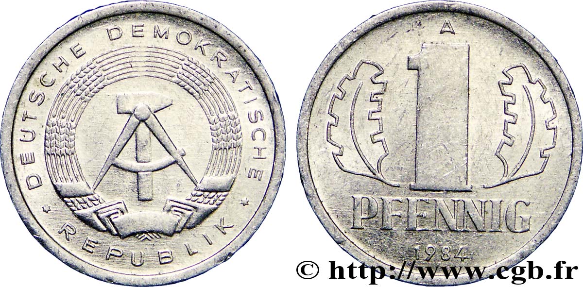 GERMAN DEMOCRATIC REPUBLIC 1 Pfennig emblème de la RDA 1984 Berlin AU 
