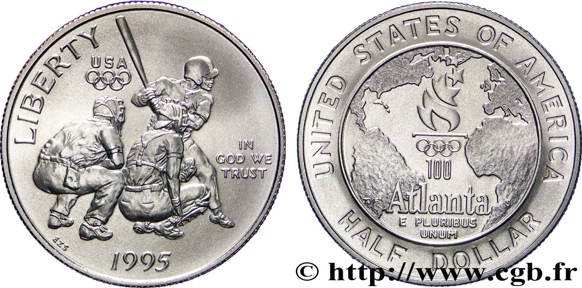 UNITED STATES OF AMERICA 1/2 Dollar Centenaire des Jeux Olympiques, Base-Ball 1995 San Francisco - S MS 