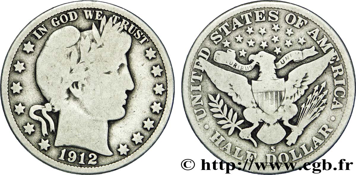 UNITED STATES OF AMERICA 1/2 Dollar Barber 1912 San Francisco - S VF 