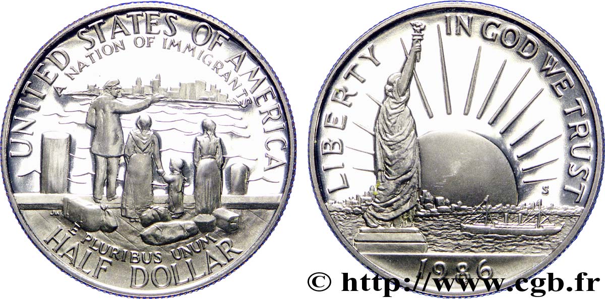 ÉTATS-UNIS D AMÉRIQUE 1/2 Dollar BE statue de la Liberté / immigrants 1986 San Francisco - S FDC 