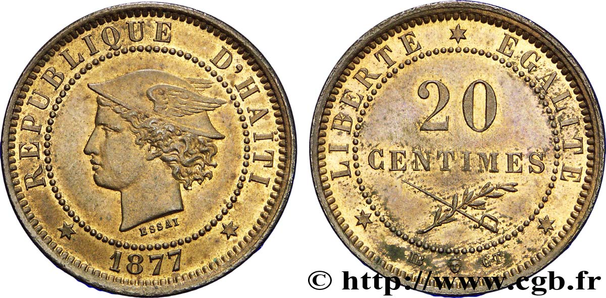 HAITI Essai de 20 centimes buste au pégase 1877  MS 