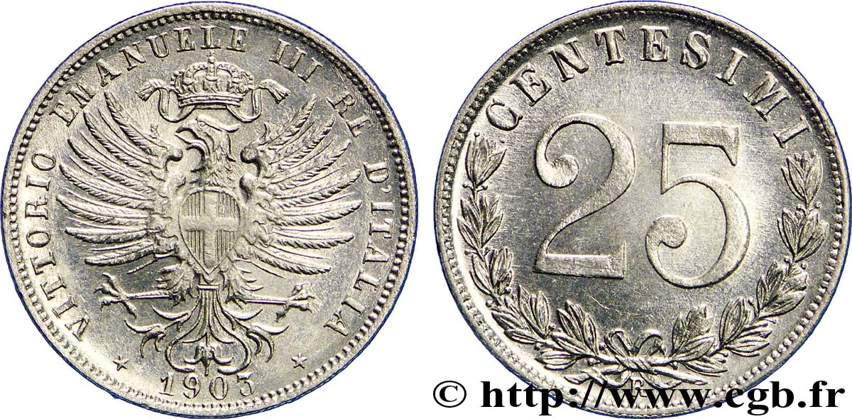 ITALY 25 Centesimi aigle couronné 1903 Rome - R AU 