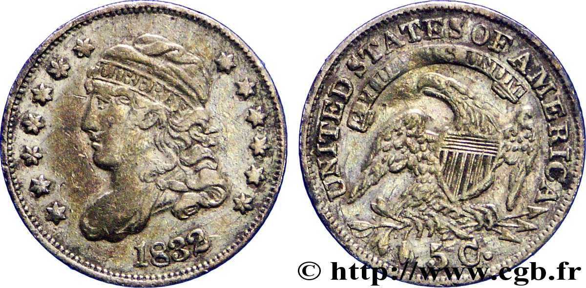 ESTADOS UNIDOS DE AMÉRICA 5 Cents “capped bust” 1832 Philadelphie MBC+ 