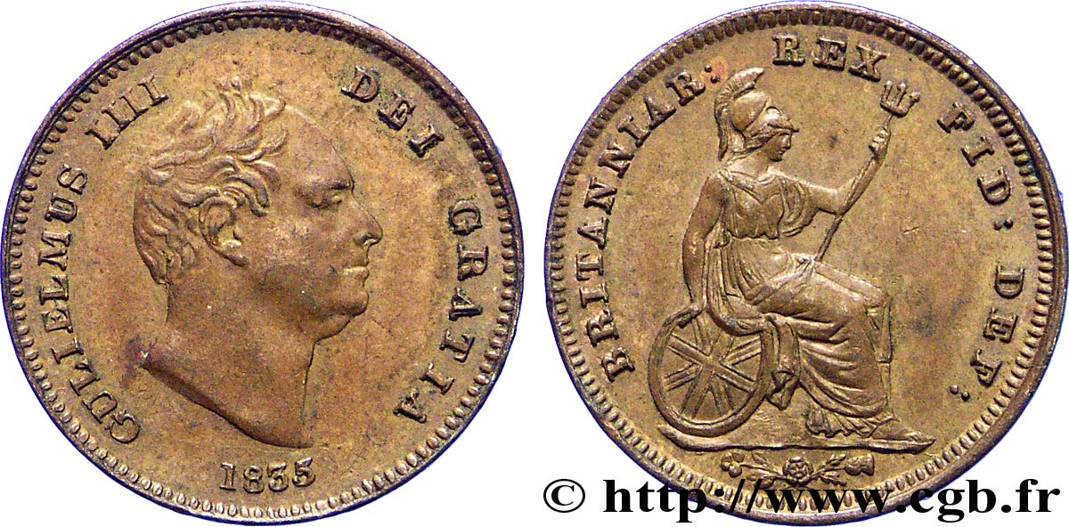 REINO UNIDO 1/3 Farthing Guillaume IV 1835  EBC 