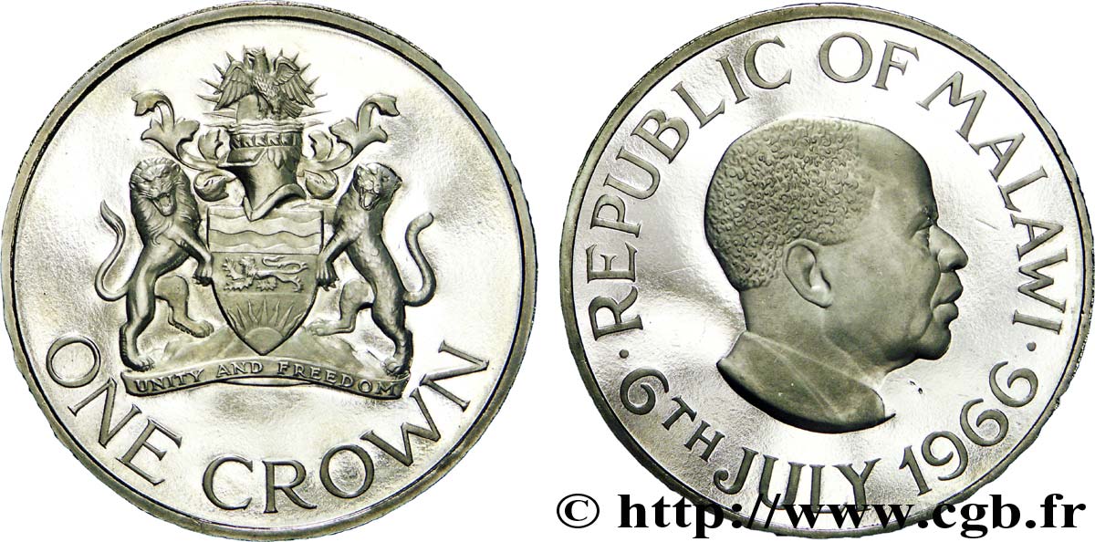 MALAWI 1 Crown BE (Proof) Hastings Kamuzu Banda / emblème 1966  VZ 