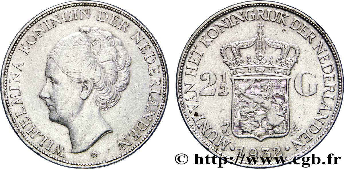 PAESI BASSI 2 1/2 Gulden Wilhelmina 1932  BB 