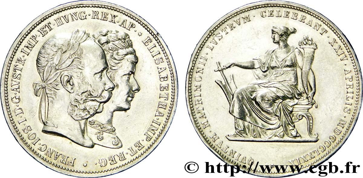 ÖSTERREICH 2 Gulden noces d’argent de François-Joseph Ier et d’Élisabeth d’Autriche 1900  VZ 