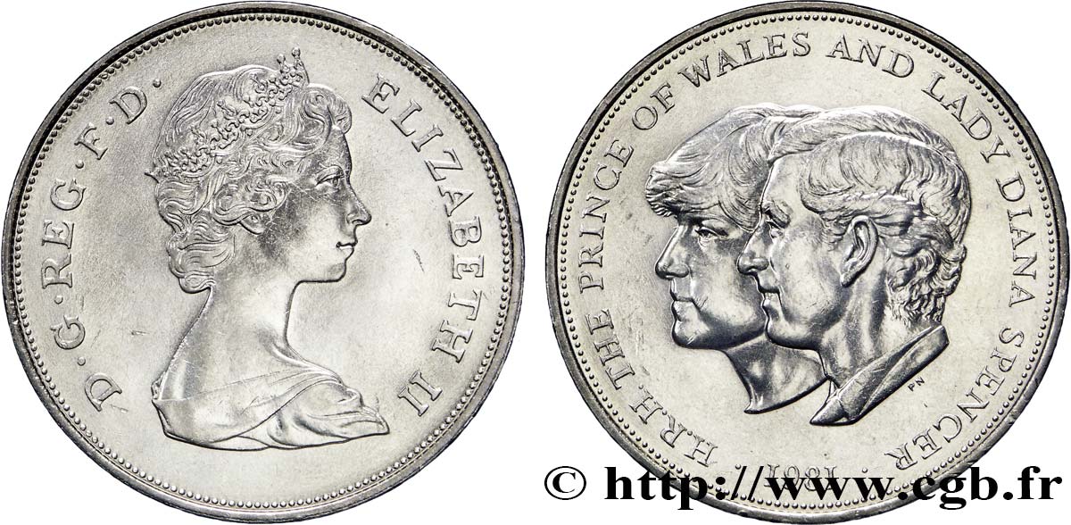 UNITED KINGDOM 25 New Pence (1 Crown) mariage du Prince de Galles et de Lady Diana Spencer 1981  AU 