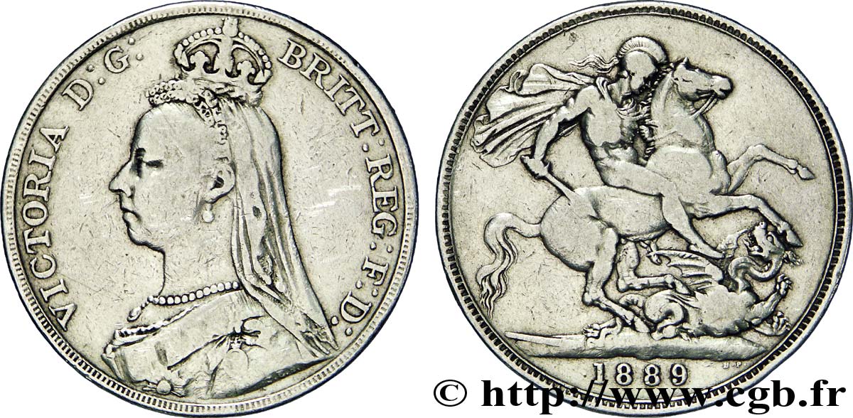 REINO UNIDO 1 Crown Victoria buste du jubilé / St Georges terrassant le dragon 1889  BC+ 