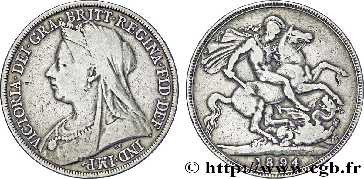 UNITED KINGDOM 1 Crown Victoria “old Head” / St Georges terrassant le dragon, an LVIII 1894  VF 
