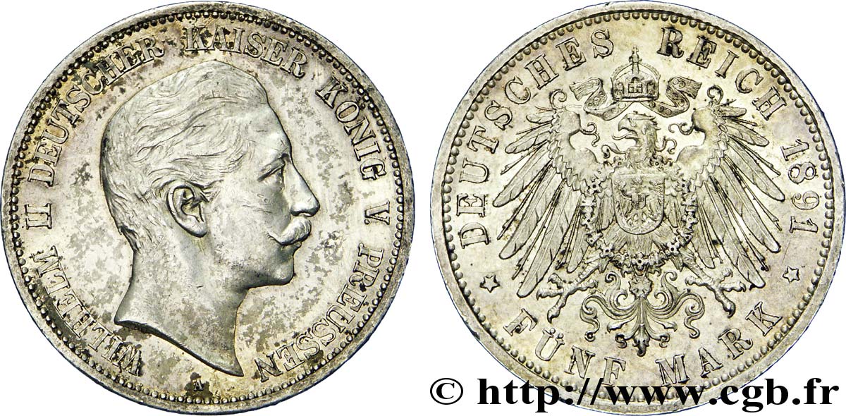 ALEMANIA - PRUSIA 5 Mark  - Royaume de Prusse Guillaume II / aigle 1898 Berlin EBC 