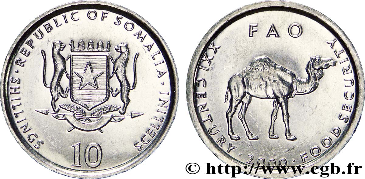 SOMALIE 10 Shillings - 10 Scellini type FAO emblème national / dromadaire 2000  SPL 