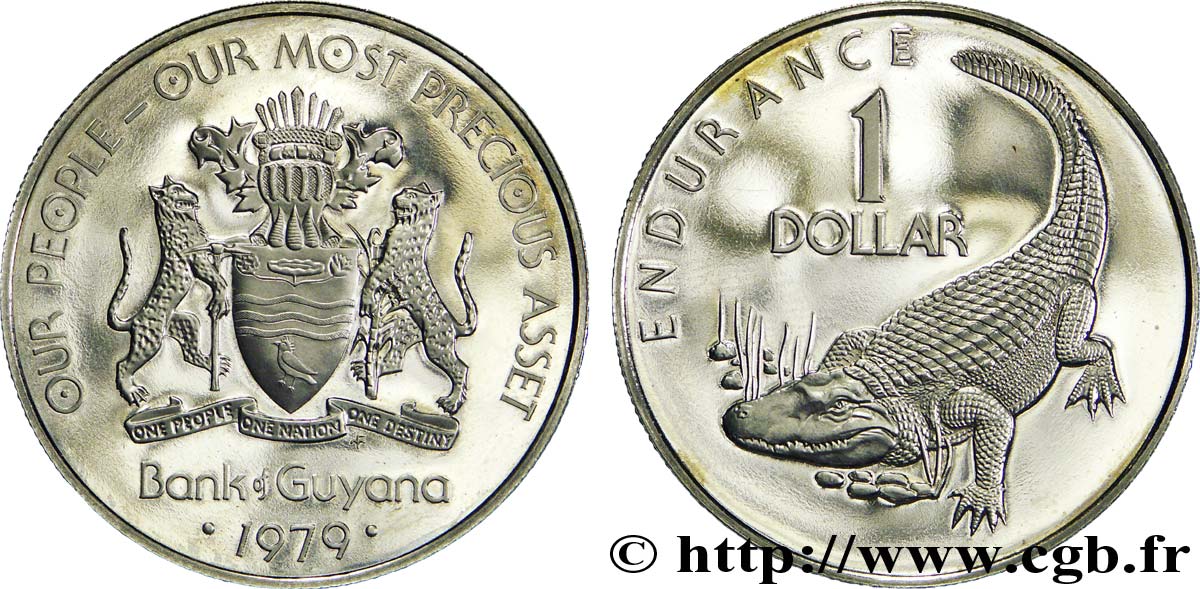 GUIANA 1 Dollar 10e anniversaire de l’indépendance : armes du Guyana / caïman commun 1979  MS 