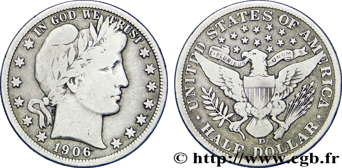 STATI UNITI D AMERICA 1/2 Dollar Barber 1906 Denver MB 