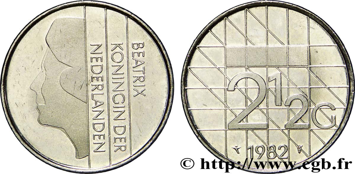 NETHERLANDS 2 1/2 Gulden reine Beatrix 1982 Utrecht AU 
